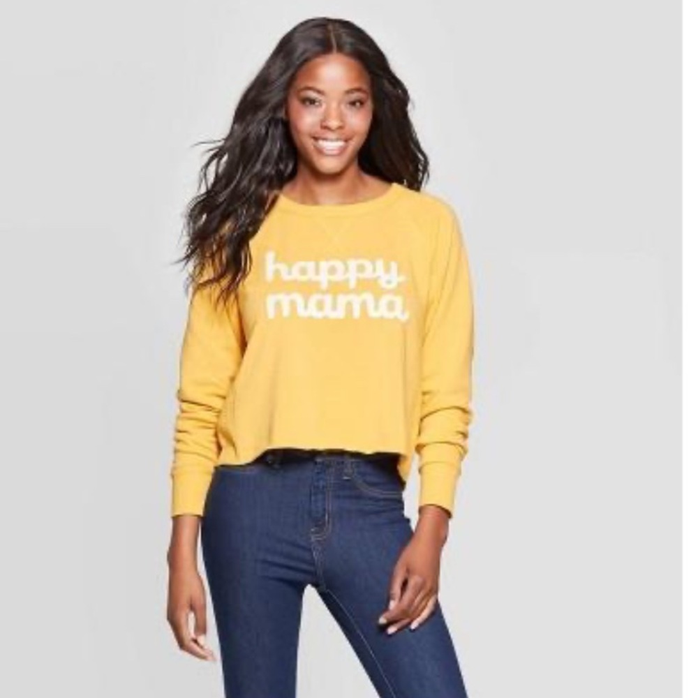 Women’s Grayson Threads “Happy Mama” Yellow Graphic Fleece Pullover size XS